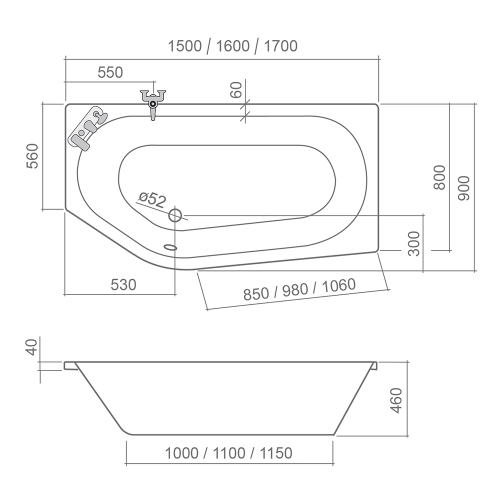 Roltechnik Activa Neo 160x90 cm aszimmetrikus kád, jobbos 9870000