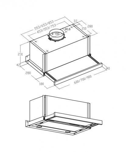 Nodor EXTENDER 70 INOX teleszkópos páraelszívó 70 cm, inox, 1699