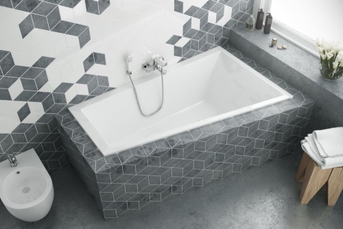 Excellent M-Sfera Slim 160x95 cm-es aszimmetrikus kád kádlábbal, jobbos