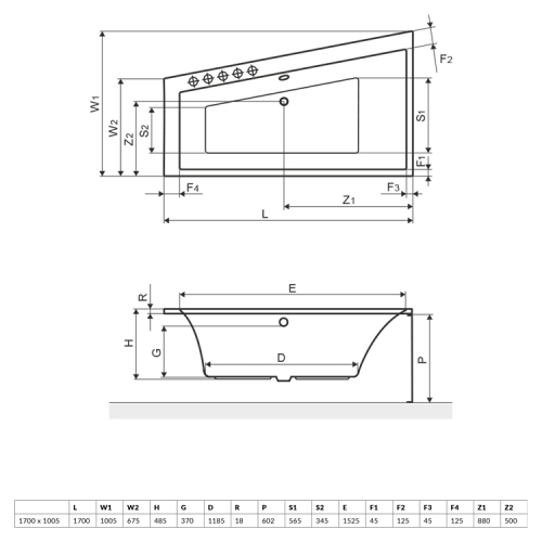 Excellent Sfera Slim 170x100 cm-es aszimmetrikus kád kádlábbal, jobbos