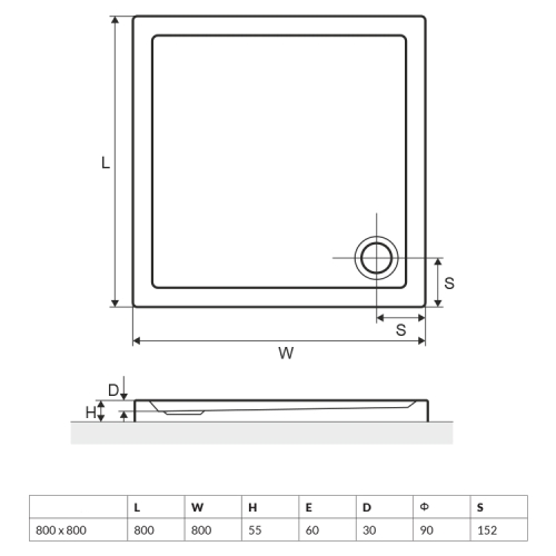 Actima Base 80x80 cm szögletes zuhanytálca BRAC.1102.800.LP