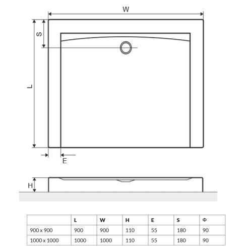 Excellent Forma Compact 90x90 cm szögletes zuhanytálca BREX.FOR09WHC