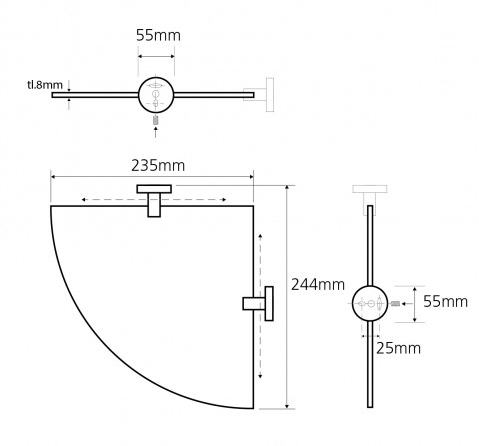 Bemeta Neo sarok üvegpolc, inox (104102015) XS600