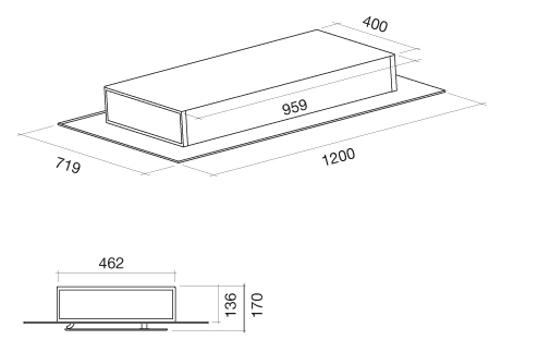 Falmec Aura 120 mennyezeti páraelszívó, 120 cm, fehér üveg, CAEI20.E0P2#ZZZB461F