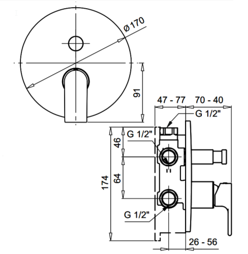 Bugnatese Simple fal alatti váltós zuhanycsaptelep, króm 6672CR