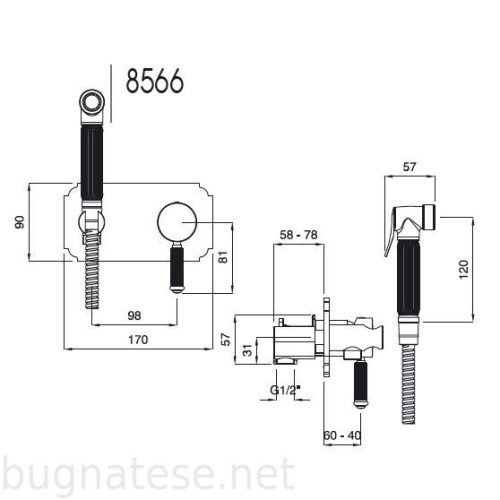 Bugnatese Athena fali bidécsaptelep zuhanyszettel, króm, 8566CR