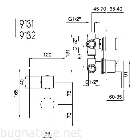 Bugnatese Tetris fal alatti 4 állású csaptelep, króm, 9132CR