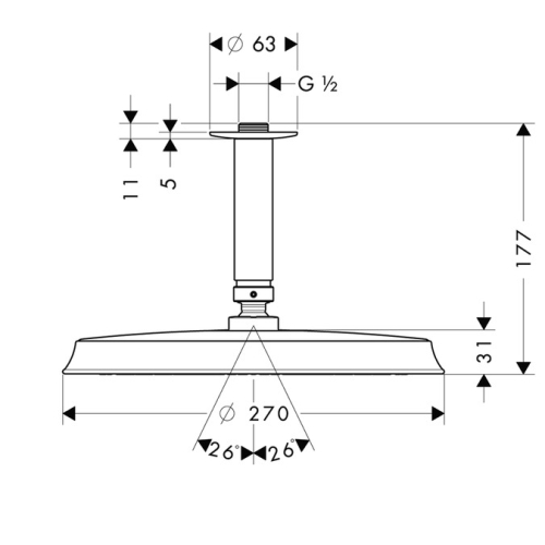 Hansgrohe Raindance Classic 240 Air 1jet fejzuhany 100 mm-es mennyezeti csatlakozással, króm/arany hatású 27405 090 (27405090)