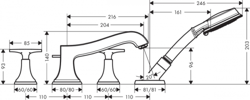 Hansgrohe Metropol Classic 4-lyukú perembe szerelhető kádcsaptelep króm/arany hatású 31449 090 (31449090)