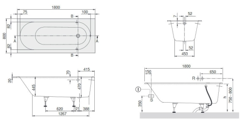 Villeroy & Boch Oberon 180x80 cm fürdőkád UBQ180OBE2V-01