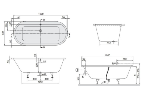 Villeroy & Boch Subway 190x90 cm ovális fürdőkád UBA199SUB7V-01