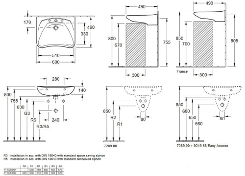 Villeroy & Boch O.novo Vital 60x49 cm mosdó csaplyuk nélkül 7119 60 01 (71196001)