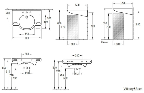 Villeroy & Boch O.novo Vital 80x55 cm mosdó csaplyukkal, túlfolyóval 4120 80 01 (41208001)