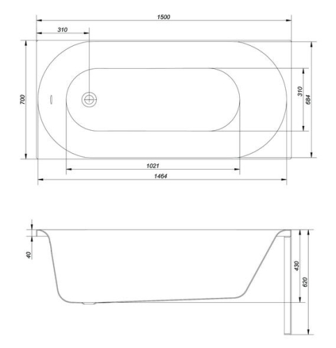 Cersanit Octavia 150x70 cm-es egyenes kád kádlábbal, S301-251