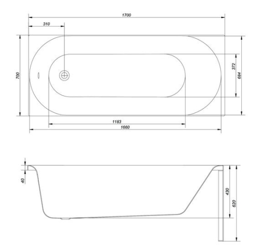 Cersanit Octavia 170x70 cm-es egyenes kád kádlábbal, S301-253