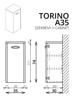 Tboss Torino A35 kiegészítő fürdőszobaszekrény magasfényű fehér