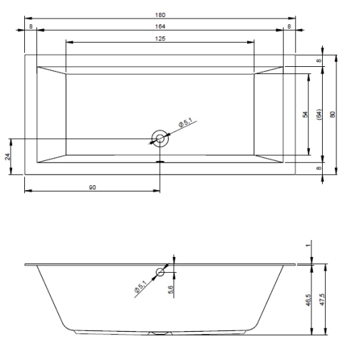 RIHO LUGO 180x80 cm egyenes fürdőkád 1 cm-es peremmel (BT02) B133001005