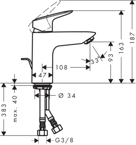 Hansgrohe Logis egykaros mosdócsaptelep 100, fém automata lefolyó-garnitúrával, króm 71171000