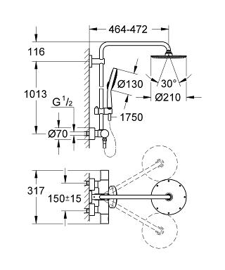 Grohe Rainshower 210 zuhanyrendszer termosztátos csapteleppel 27967 000 (27967000)