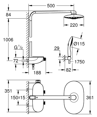 Grohe Rainshower SmartControl 360 Duo zuhanyrendszer termosztátos csapteleppel 26250 000 (26250000)