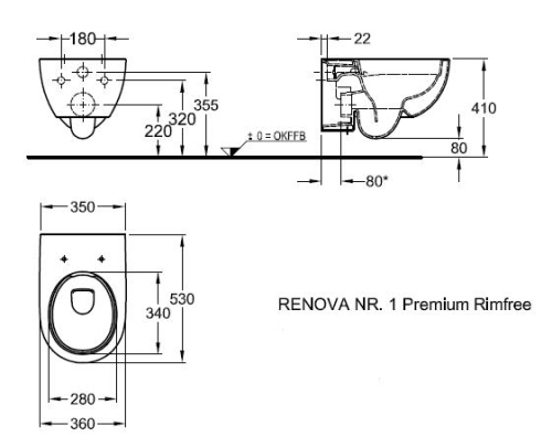Keramag Renova Nr.1 Rimfree (perem nélküli) fali wc, KeraTect felülettel 203070600