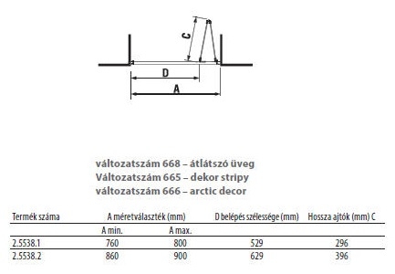 Jika Lyra Plus 90 cm-es zuhanyajtó, arctic üveg H2553820006661 (2.5538.2.000.666.1)