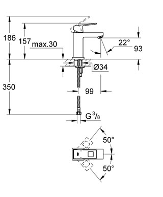 Grohe Eurocube egykaros mosdócsaptelep S-méret, sima testtel 23132 00E (2313200E)