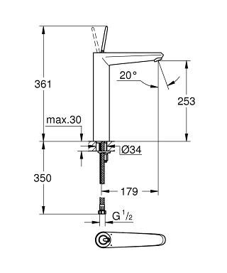 Grohe Eurodisc Joy egykaros magasított mosdócsaptelep XL méret, fehér 23440 LS0 (23440LS0)