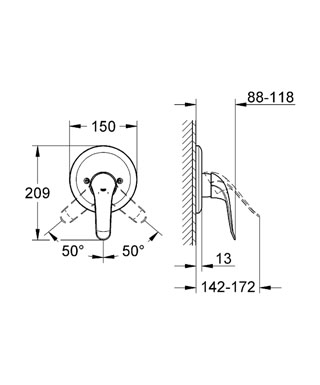 Grohe Euroeco Special egykaros falba épített zuhanycsaptelep 32784 000 (32784000)