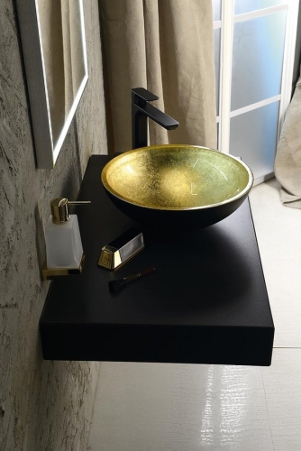 Sapho Murano BLACK-GOLD 40x14 cm üvegmosdó AL5318-77