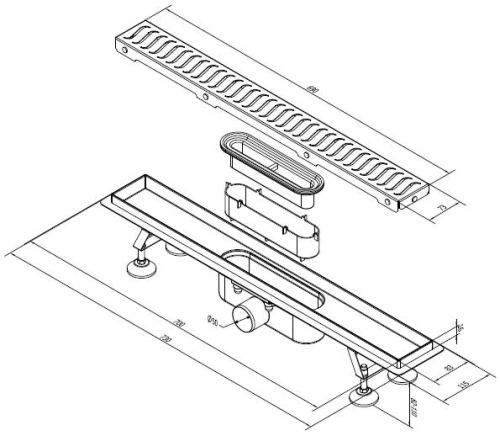 Sapho Flue inox zuhanyfolyóka ráccsal, 730 mm 74577