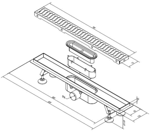 Sapho Flue inox zuhanyfolyóka ráccsal, 830 mm 74578
