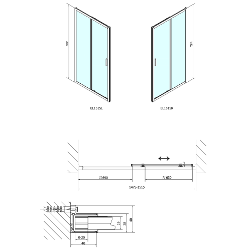 Sapho POLYSAN EASY LINE 150 cm tolóajtó transzparent üveggel, króm EL1515