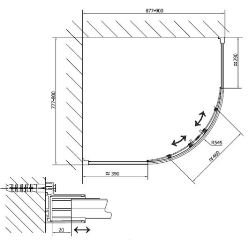 Polysan EASY LINE 90x80 cm-es aszimmetrikus zuhanykabin (EL2815)