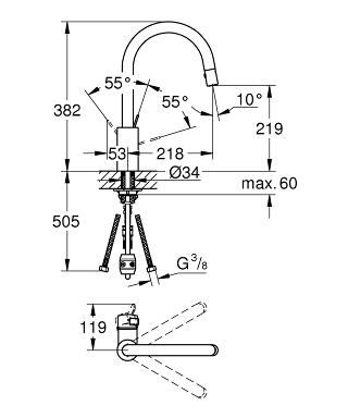 Grohe Eurosmart Cosmopolitan mosogató csaptelep kihúzható perlátorral 31481 000 (31481000)