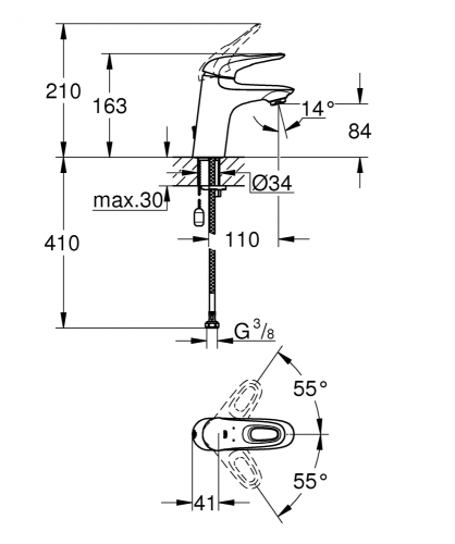Grohe Eurostyle egykaros mosdócsaptelep S méret, behúzó lánccal 23566 003 (23566003)