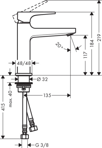 Hansgrohe Metropol egykaros mosdócsaptelep 110 push-open lefolyóval, króm 32507 000 (32507000)