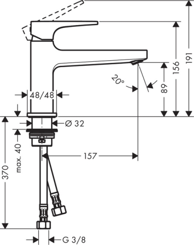 Hansgrohe Metropol egykaros mosdócsaptelep 100 push-open lefolyóval 32502 000 (32502000)