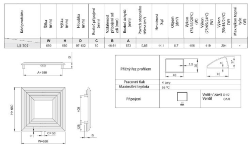 Sapho LIBRA SOFT 650x650mm fürdőszobai radiátor, 466W, strukturált ezüst (LS-707S) PP707SS