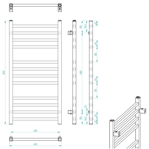 Sapho METRO 450x890mm fürdőszobai radiátor, fehér IR405