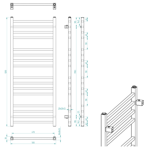 Sapho METRO 500x1200mm fürdőszobai radiátor, fehér IR415