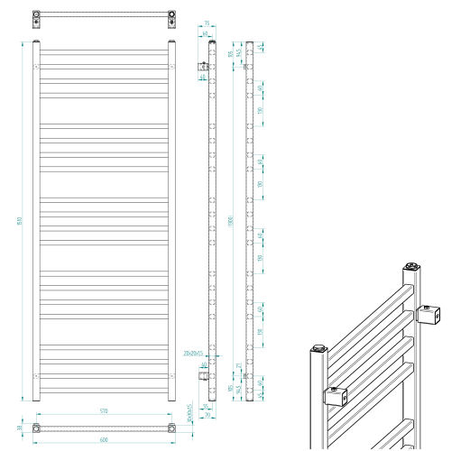 Sapho METRO 600x1510mm fürdőszobai radiátor, fehér IR425