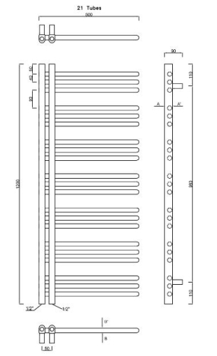 Sapho DORLION 500x1200mm fürdőszobai radiátor, fehér (1130-51)