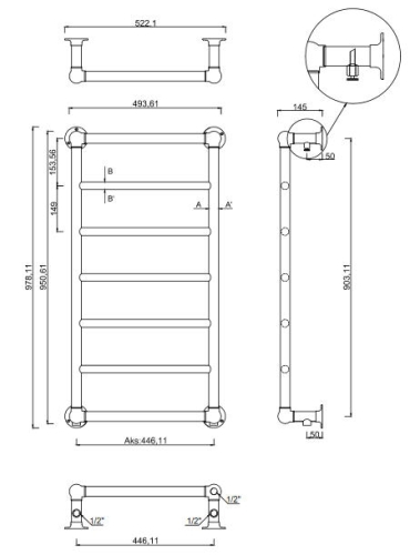 Sapho UNO 493x951mm fényes inox radiátor (NR816)