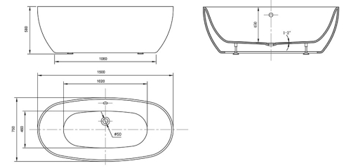 Wellis Oval 150x75x58 cm szabadon álló akrilkád WK00132