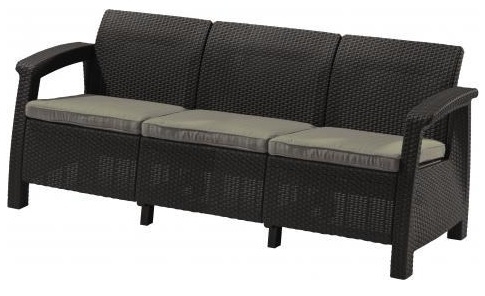 Curver Corfu love seat max kanapé, Bútor színe: Barna színben, meleg taupe párnával