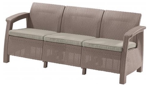 Curver Corfu love seat max kanapé, Bútor színe: Barna színben, meleg taupe párnával