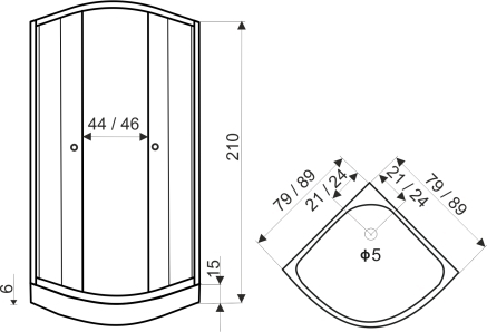 Kerra CLASSIC íves zuhanykabin fehér hátfallal, több méretben, Méret: 90x90 cm