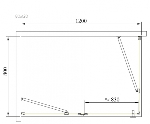 Leziter Ferraro 100 szögletes nyílóajtós zuhanykabin, Beépítési oldal: Balos kivitel(a rövid egyenes oldal szemből nézve a bal oldalon van)