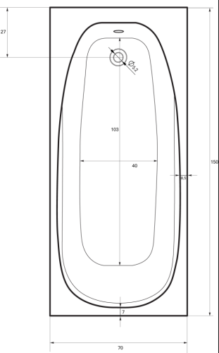 Sanotechnik LINEA 150x70 cm egyenes kád, fehér 410045